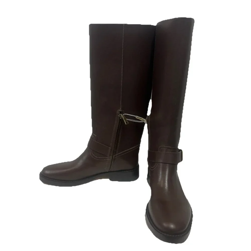 Coach Women’s 7 Madeline Buckle Tall Riding Boots Maple Brown Block Heel - Picture 5 of 11